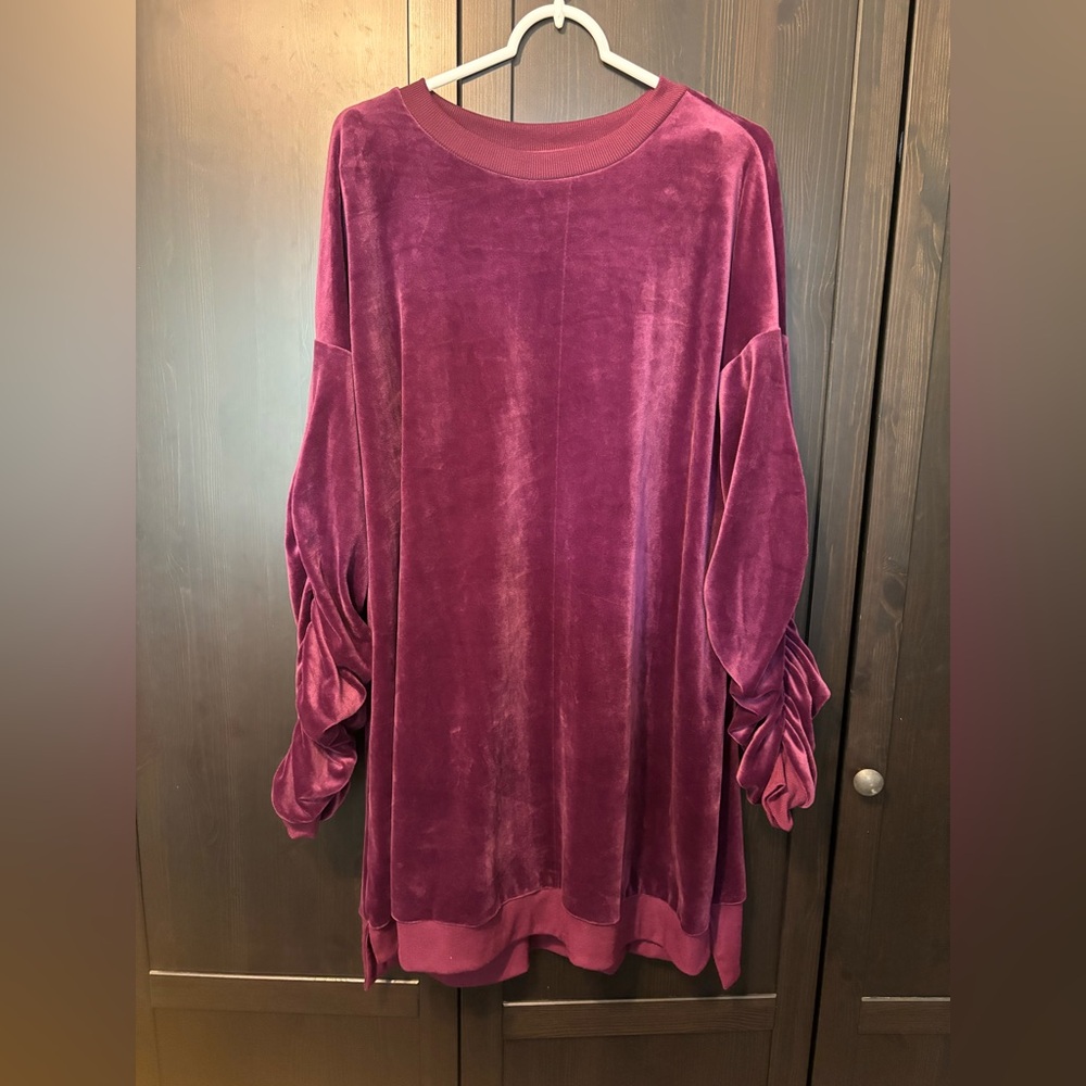 Solutions! Velvet purple ruched long sleeve mini dress